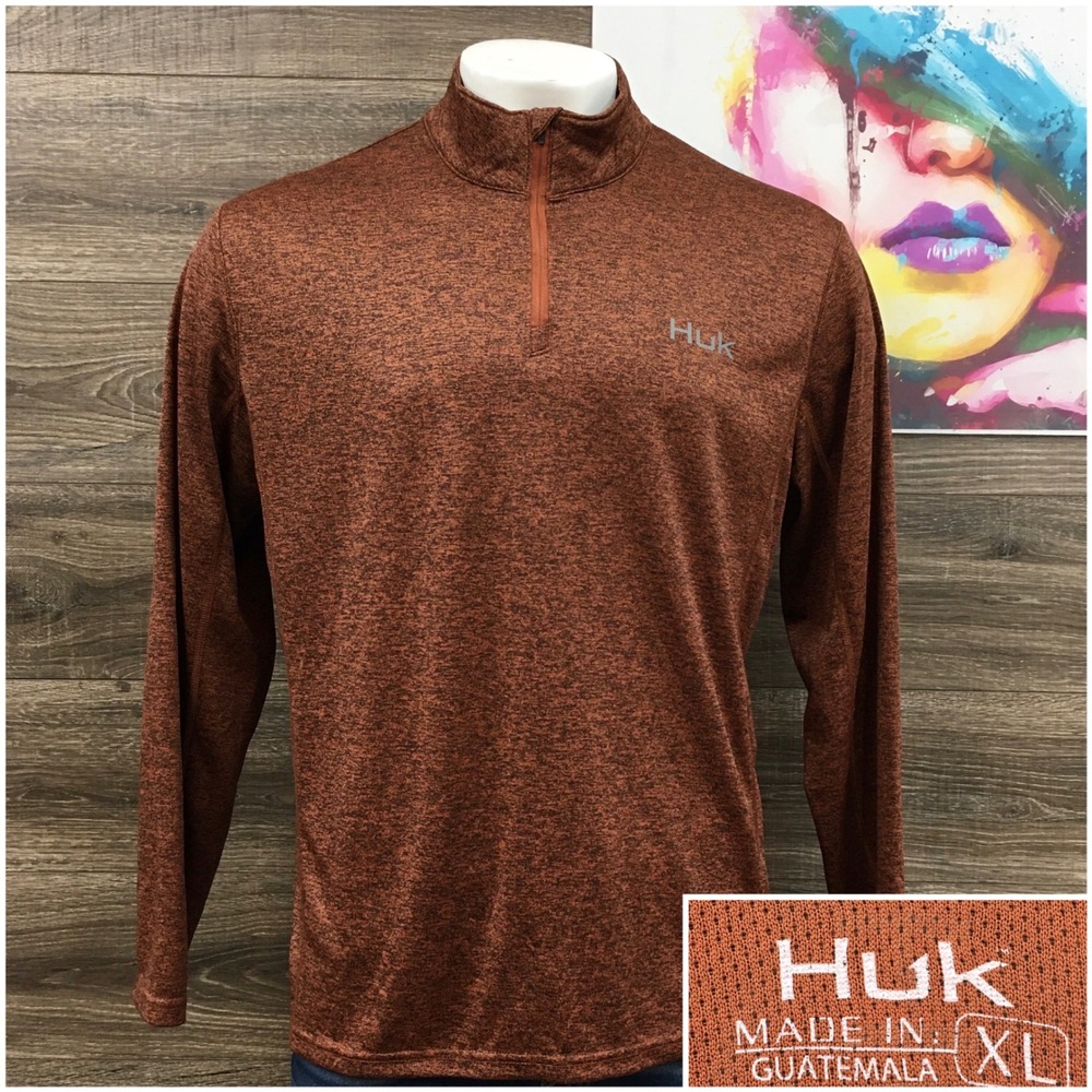Huk Pursuit Mens XL Burnt Orange Heather 1/4 Zip Pullover Performance Shirt